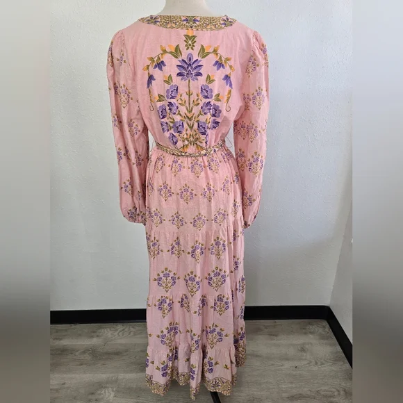 A Loves A Woven Floral Print Deep V-Neck Long Bubble Sleeve Maxi Dress XL - Picture 8 of 11